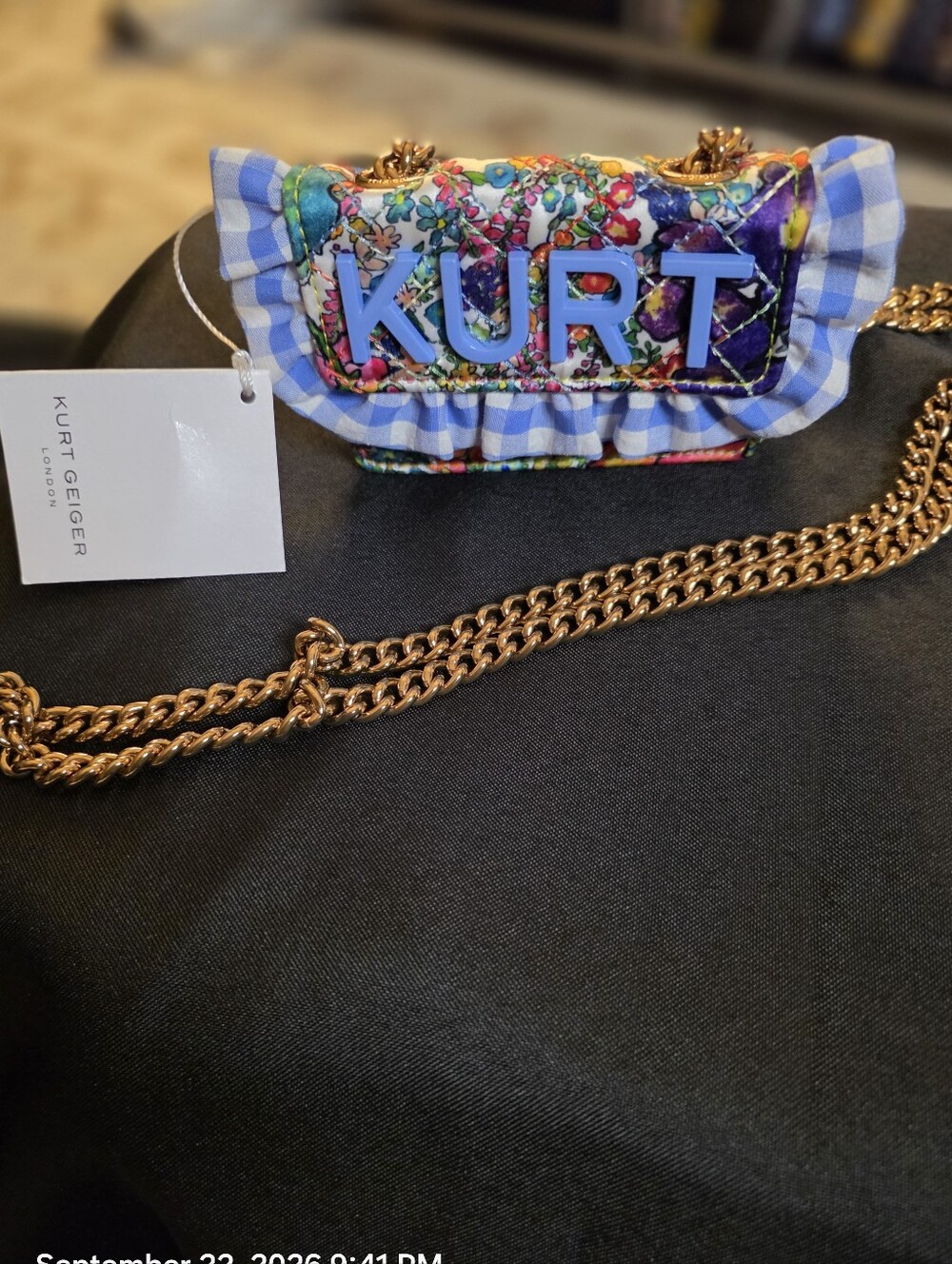 NWT Kurt Geiger Multicolor Quilted Mini Chain Shoulder Bag - Blue Floral